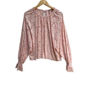 Free People Olivia Balloon Sleeve Lace Floral Blouse Pink/Rose Size L